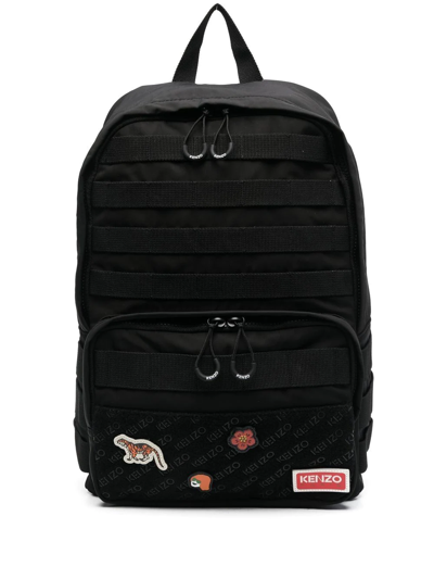 Kenzo Logo-patch Monogram Backpack In Black