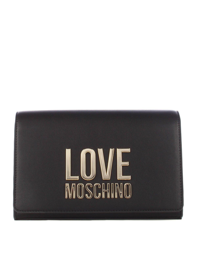 Love Moschino Logo Plaque Chain-link Crossbody Bag In Nero