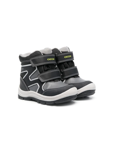 Geox Kids' Logo-print Abx Booties In Black/ Grey