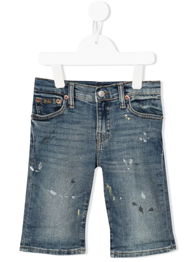 Polo Ralph Lauren Kids' Paint-print Denim Shorts In Blue