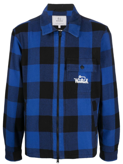 Woolrich Check-print Zipped Shirt Jacket In Blue