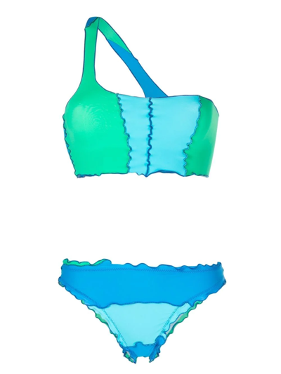 Sherris One-shoulder Colour Block Bikini In Blue