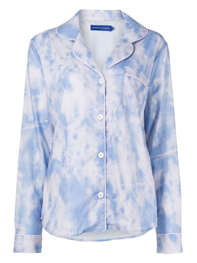 Desmond & Dempsey Tie-dye Print Pajama Set In Blue