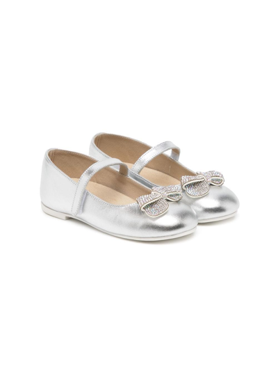 Babywalker Kids' Luminosa Crystal-embellished Metallic Leather Ballet Flats 4-7 Years In Silver