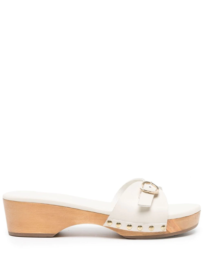 Ancient Greek Sandals Omonia Studded Leather Platform Clogs In Cream