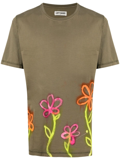 Stain Shade Floral Crew-neck T-shirt In Green