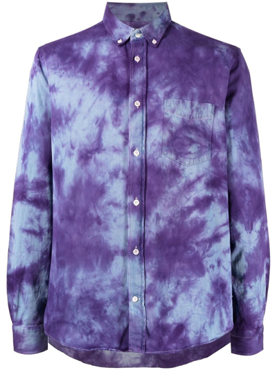 Stain Shade Long-sleeve Tie-dye Shirt In Blue