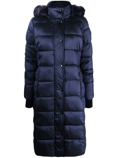 Michael Michael Kors Iridescent Belted Padded Coat In Blue