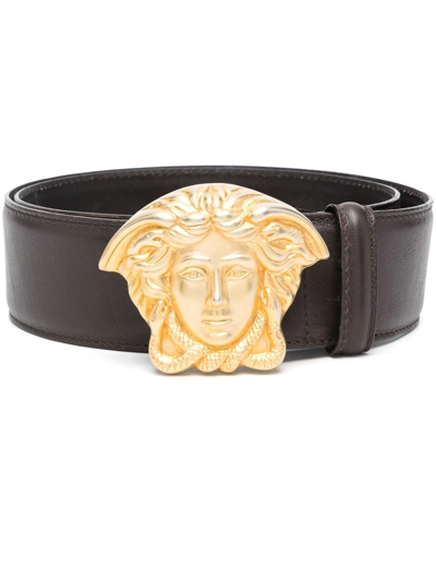 Pre-owned Versace 1990s Medusa Head Buckle Belt In Brown