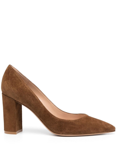 Gianvito Rossi Pointed-toe Chunky 80mm Heeled Pumps In Brown