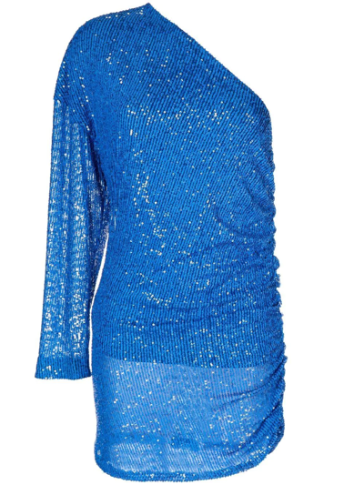 In The Mood For Love Alexandra Blue One-shoulder Sequin Mini Dress In Bright Blue