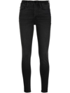 Frame Le High Double Triangle Frayed Mid-rise Skinny Jeans In Black
