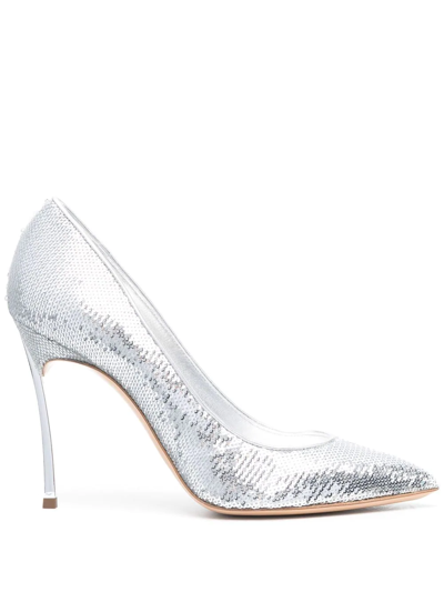 Casadei Mermaid Sequin-embellished Pumps In Silver