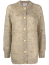 Ganni Brushed Mohair-blend Cardigan In Yellow