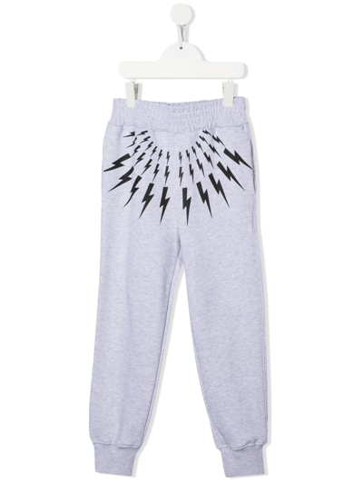 Neil Barrett Teen Fair Isle Thunderbolt Print Joggers In Grey