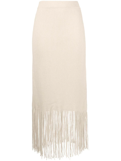 Zimmermann Fringe-detail High-waisted Skirt In Neutrals