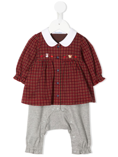 Familiar Babies' Check-print Long-sleeve Dress In Red