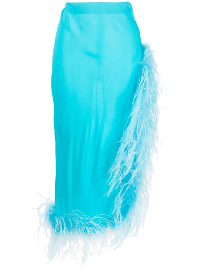 Giuseppe Di Morabito Viscose Midi Skirt W/ Feathers In Light Blue