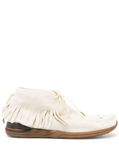 Visvim Fringed Leather Loafers In Neutrals