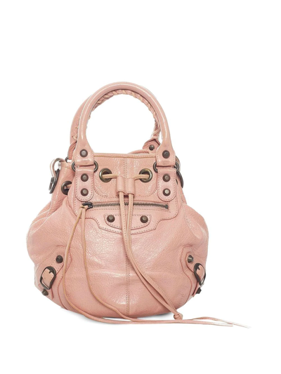 Pre-owned Balenciaga The Motocross Classic Pompon Bucket Bag In Pink