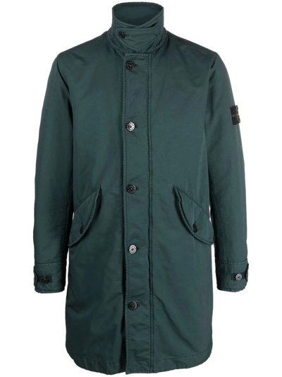 Stone Island Logo-patch Short Parka In Green