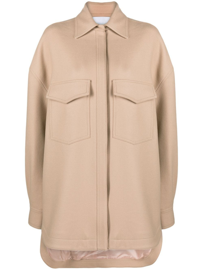 Attico Single-breasted Long-sleeve Coat In Neutrals