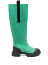 Ganni Women's Country Rubber Knee Boots In Green