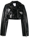 Rokh Cropped Leather Biker Jacket In Black