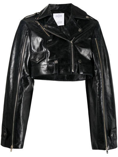 Rokh Cropped Leather Biker Jacket In 00black