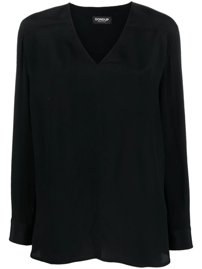 Dondup V-neck Long Sleeve Top In Black