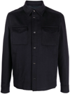 Herno Snap Front Chest Flap Pocket Brushed Wool Cashmere Blend Lined Shirt Jacket In Blue