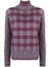 Victoria Beckham Checked Roll Neck Jumper In Red