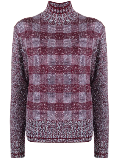 Victoria Beckham Checked Roll Neck Jumper In Red