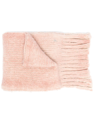 Dondup Logo-plaque Fringed Scarf In Pink