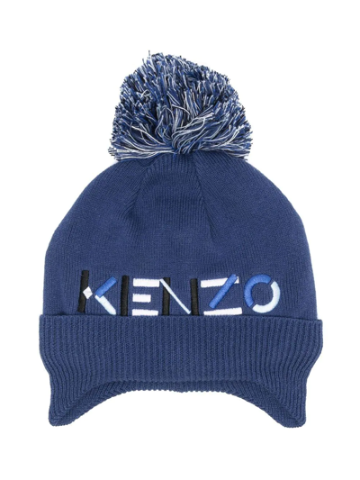 Kenzo Kids' Logo-embroidered Knitted Hat In Blue