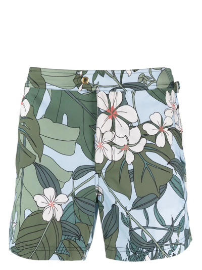 Tom Ford Slim-fit Short-length Floral-print Swim Shorts In Blue