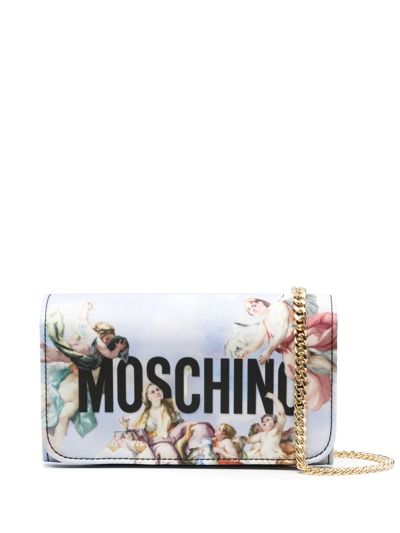 Moschino Fresco-print Chain-link Purse In Blue