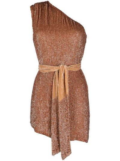 Retroféte Ella Sequin-embellished One-shoulder Mini Dress In Brown