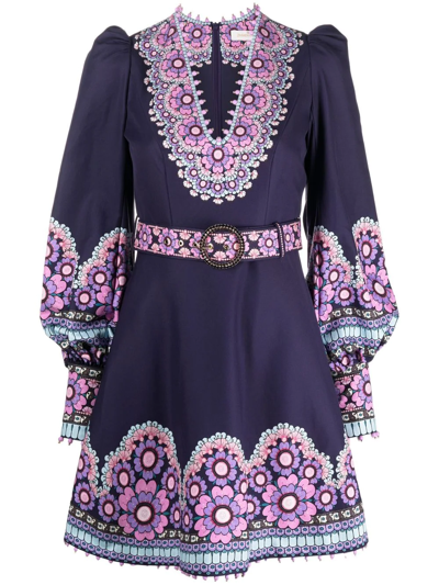 Zimmermann Celestial V-neck Cotton-blend Mini Dress In Purple