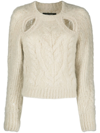 Isabel Marant Palima Cutout Cable-knit Mohair-blend Sweater In Neutrals