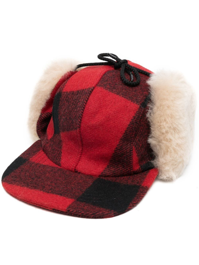 Filson Checked Shearling-trim Cap In Red