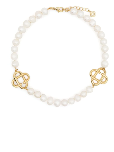 Casablanca Logo-embellished 18ct Gold-plated Brass And Fresh Water Pearl Necklace In Grey
