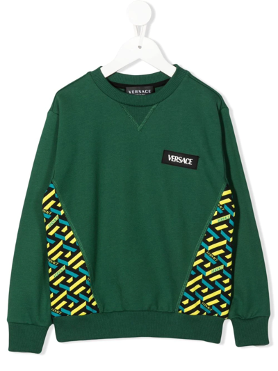 Versace Kids' Logo-patch Crew-neck Sweatshirt In Green