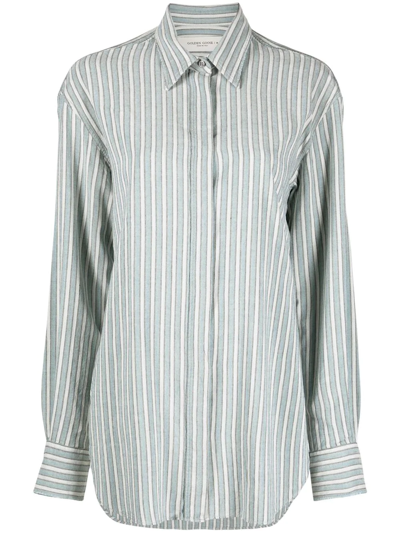 Golden Goose Striped Long-sleeved Shirt In Gnawed Blue