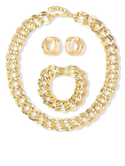 Pre-owned Monet 1980s Necklace, Bracelet And Earrings Set In Gold
