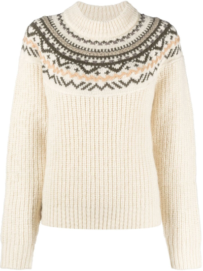 Isabel Marant Étoile Intarsia-knit Long-sleeve Jumper In Khaki/ecru