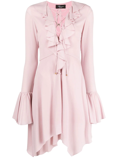 Blumarine Long Sleeve Mini Dress With Criss Cross Detail In Lilach Chiffon