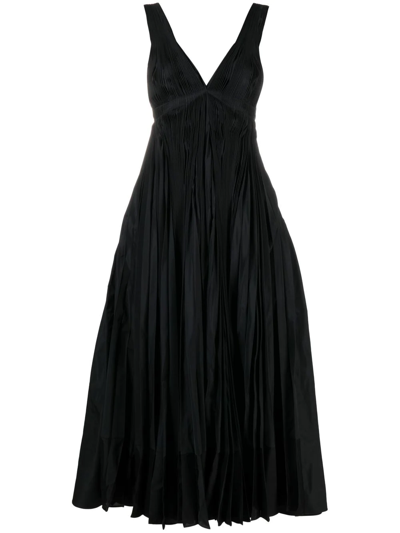 Jil Sander Pleated V-neck Evening Dress In Black