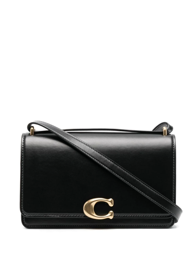 Coach Logo-plaque Leather Shoulder Bag In Black