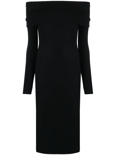 The Andamane Black Midi Kaia Dress In Stretch Jersey Crepe With Off-the-shoulder Neckline Woman